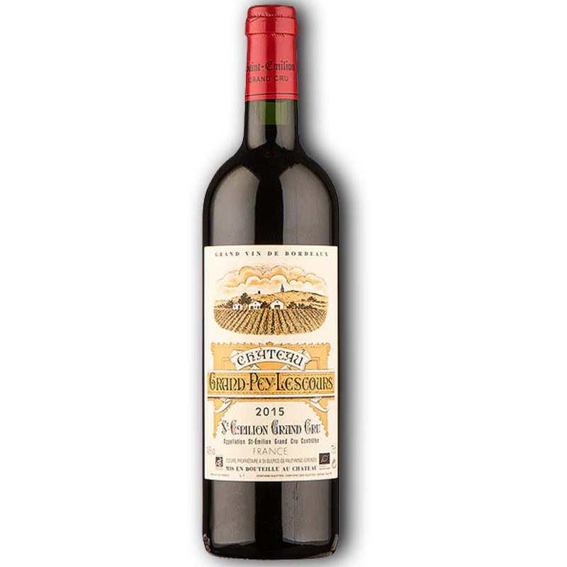 Bottle of Château Grand-Pey-Lescours Saint-Émilion Grand Cru red wine from Libournais, Bordeaux, France